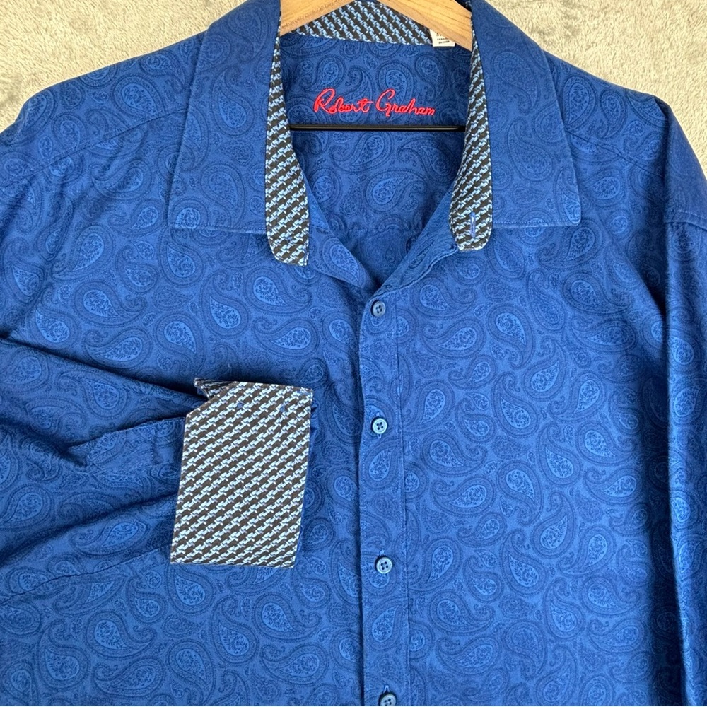 Robert Graham Shirt Men 3XL Blue Paisley Button Up Classic Flip Cuff Business - Picture 4 of 12